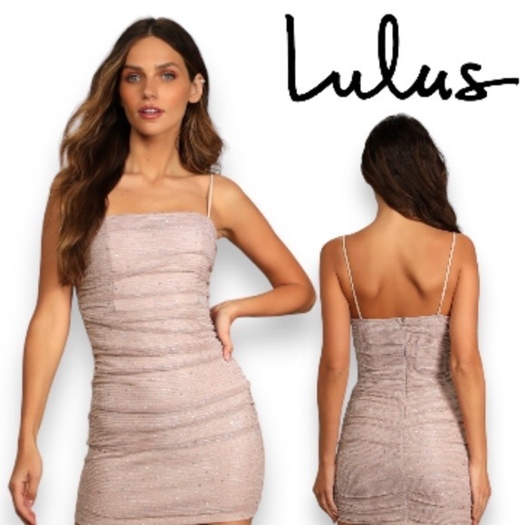 Lulus Dresses & Skirts - LULU'S Flirty Vibes Mauve Pink Sparkly Ruched Bodycon Mini Dress NWT Size‎ Med